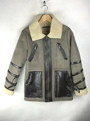 Buy SHEEPSKIN Womens Leather Jacket Small Size 12 Coat Faux Zipper 70's • 18£