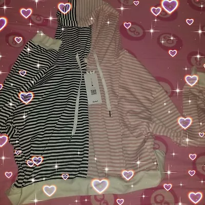 Buy ♡︎ New W/ Tags Junior Womens L Romwe Pink & Black Striped Crop Cute Alt Hoodie ♡ • 11.36£