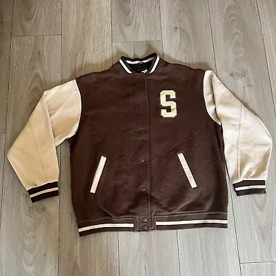 Buy Color-block Baseball Jacket|Bomber Jacket|Dark Brown/white, Seattle, West Coast • 14.47£