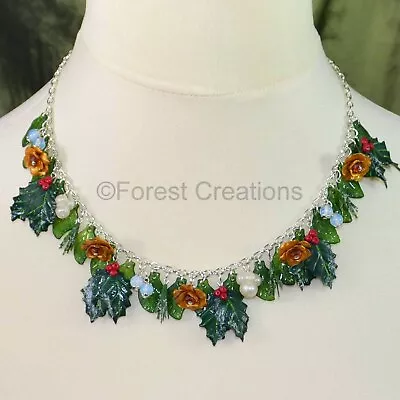 Buy Golden Roses Necklace - Hand Sculpted - Festive Necklace Christmas Jewellery • 30.50£