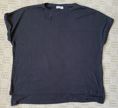 Buy Womens Size 12 Oversize Black T-shirt Top Ribbed Material  • 2.99£