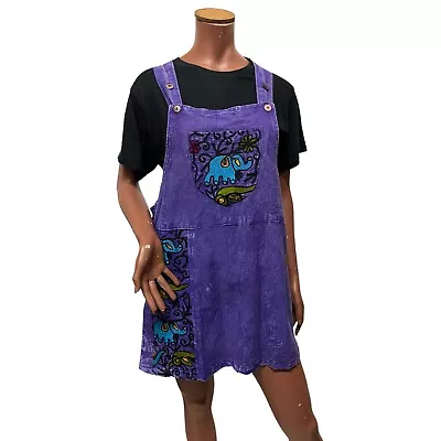 Buy Purple Elephant Embroidered Pinafore Dress S-XL Hippy Boho Fairtrade Nepalese • 32£