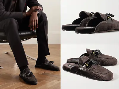 Buy Tom Ford Stephen Tasselled Croc-Effect Velvet Slippers Shoes Trainers 42 • 712.89£