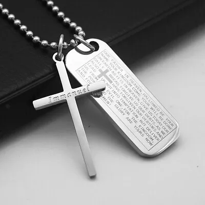 Buy Stainless Steel Pendant Necklace   Cross Bible Lords Prayer Jewelry • 6.46£