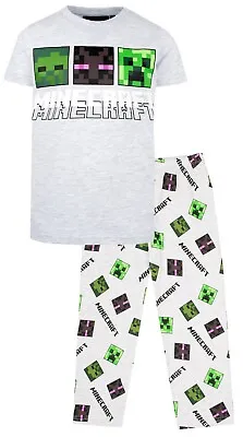 Buy Minecraft Boys Pyjama Short Sleeve Pyjama Set Green Creeper PJ Set 100% Cotton • 13.99£