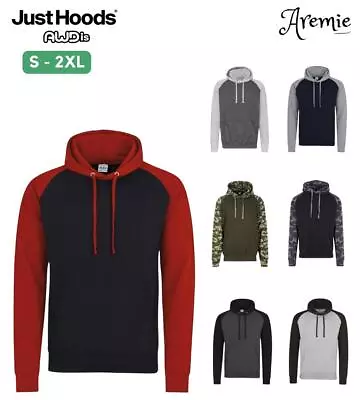Buy AWDis Mens Baseball Hoodie Sweatshirt | Contrast Sleeve Hooded Pullover Jumper • 24.94£
