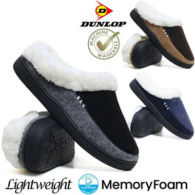 Buy Dunlop Mens Slippers Winter Warm Fur Cosy Memory Foam Indoor Slip On Shoes Size • 11.95£