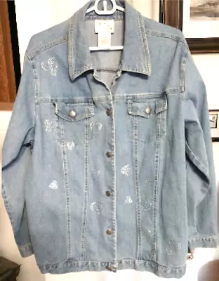 Buy Quacker Factory Womens Heart Rhinestone Accent Denim Jacket, Large, Medium Wash • 22.66£
