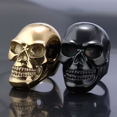 Buy Men's Stainless Steel Gothic Skull Ring Biker Hip Hop Black/Gold Color Jewelry • 11.08£