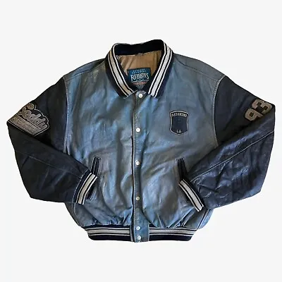 Buy Vintage 90s Redskins Teddy 93 Blue Leather Varsity Jacket, Baseball American • 131.50£