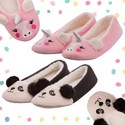 Buy Ladies Womens Girls Faux Fur Animal Panda Unicorn Slippers Indoor Soft Sole Warm • 6.99£