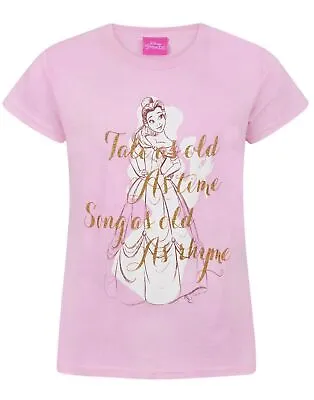 Buy Disney Beauty And The Beast T-Shirt Girls Kids Pink Princess Top • 11.95£