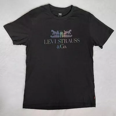 Buy RARE Levi's Mens Iridescent /Holographic Large Logo Black T-Shirt Tee Size M • 29.99£