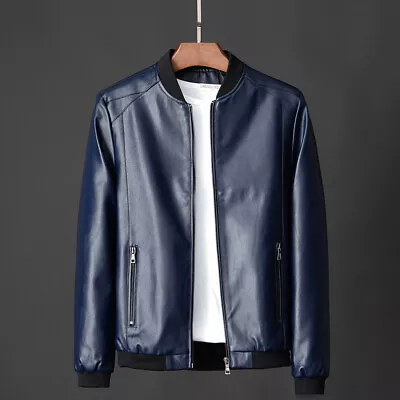 Buy 2023 Casual Men Faux Leather  Jacket Biker Coat Outwear Zip Slim Tops Coat • 26.39£