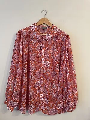 Buy NEXT X William Morris & Co Red Floral Sheer Shirt Peter Pan Collar Size UK 20 • 30£