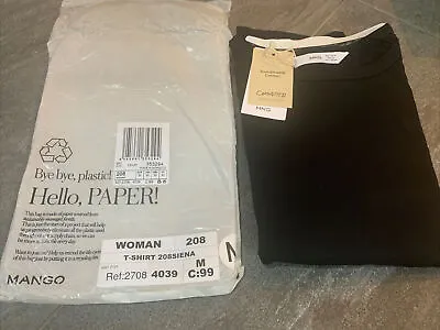 Buy BNWT Womens MANGO Black Double Layer Cotton T-shirt SzMedium RRP£29.99 • 12£