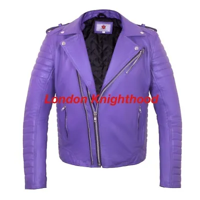 Buy Genuine Cow Leather Purple Brando Biker Rock Punk Style Jacket • 69.99£