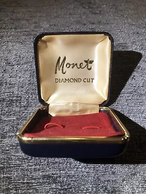Buy Vintage Monet Diamond Cut Cufflinks Blue Hard Cased Jewellery Storage Box L@@K • 7.39£
