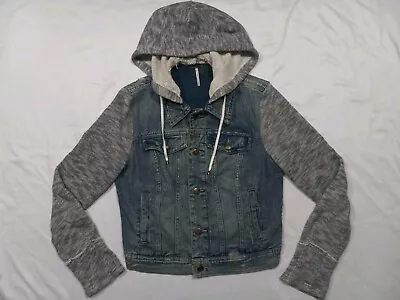 Buy Free People Denim Knit Sleeve Hooded Hoodie Jacket Women's Size Small • 25.51£
