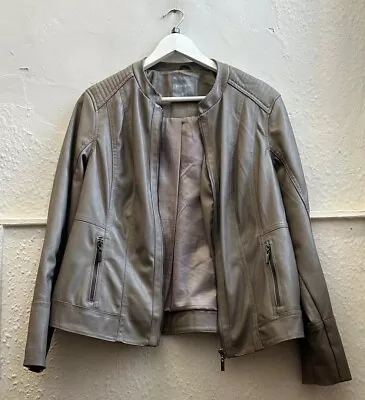 Buy Ladies Principles Size 14 Lined Faux Grey Leather Jacket Cg N06 • 7.99£