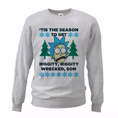 Buy Unisex Grey Tis The Season To Get Riggity Wrecked Funny Xmas TV Christmas Jumper • 21.95£