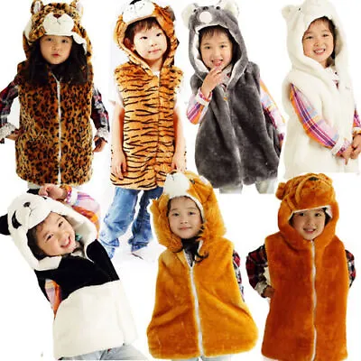 Buy New Animal Jacket Fleece Lined Pockets Hoody Gilet Zip Winter Fur Kids Hats Body • 1.99£