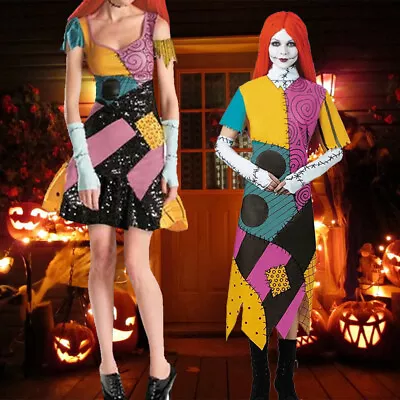 Buy Nightmare Before Christmas Sally Women's Short Sleeve Costume Dress  Halloween • 13.86£