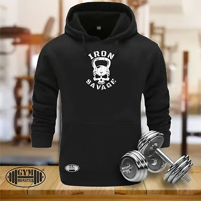 Buy Iron Savage Hoodie Gym Clothing Bodybuilding Training Workout Exercise MMA Top • 19.99£