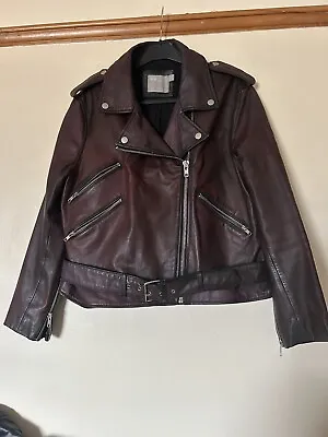 Buy ASOS Leather Jacket Burgundy Size 14 Pre Loved • 29.99£