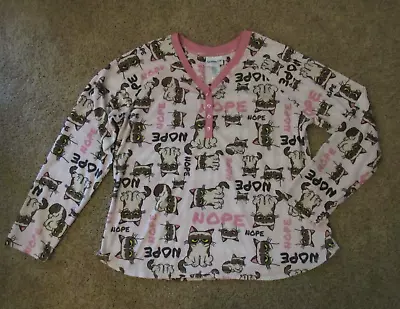 Buy Grumpy Cat Sz XL (16-18) Pajama Top Pj Microfleece Loungewear White/ Pink • 6.64£