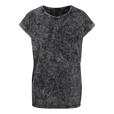 Buy Womens Acid Washed T-Shirt Wide Neck Top Extended Shoulder Turn-Up Sleeves Tee • 11.89£