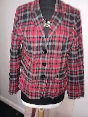 Buy Stylish Red /grey / Black  Tartan Womens  Jacket.Size M. Long Sleeve ,2 Pockets  • 12£