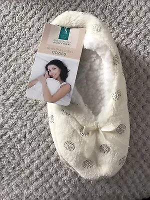Buy Sherpa Lined Cream Fleece Ballerina Slippers Size 6 - 7.5 Brand New • 3.99£