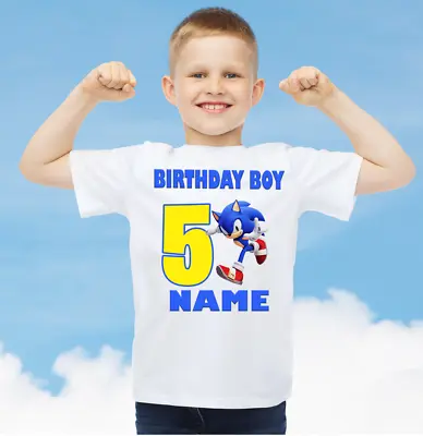 Buy Sonic Theme Kids Personalised T-shirt Any Name Ages 1 - 12 Birthday T Shirt • 7.99£