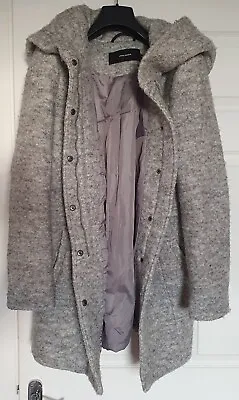 Buy Vero Moda Grey Warm  Wool Blend Hooded Winter Jacket Size MEDIUM • 19£