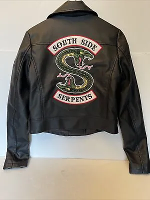 Buy Riverdale Southside Serpents Women Black PU Leather Motorcycle Jacket Size S • 28.95£
