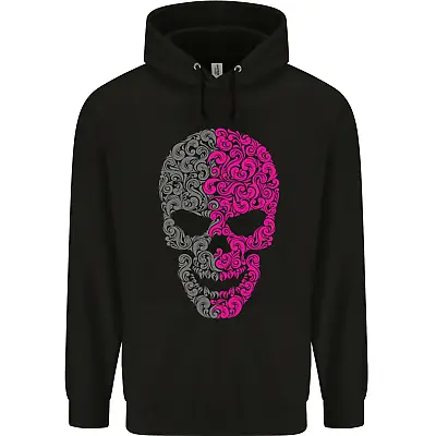 Buy Pink And Grey Skull Pattern Gothic Biker Mens 80% Cotton Hoodie • 19.99£