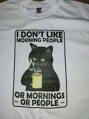 Buy Cat I Hate Morning People Large White T-shirt Cotton New • 10.99£