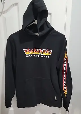 Buy VANS Black Hooded Sweatshirt Off The Wall Vans In Flames Hand Warmer  Youth XL • 7.94£