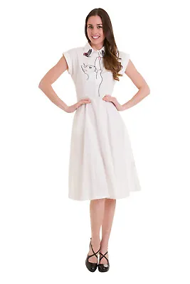 Buy Banned Meow Vintage Retro Fifties Rockabilly Long Dress - White Or Black • 23.95£