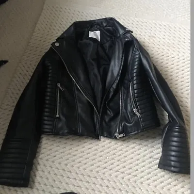 Buy Ladies Black Faux Leather Jacket Size 8 Punk Y2K Garage • 10£
