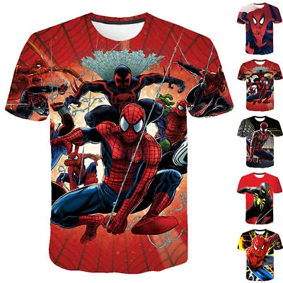 Buy Boys Kids Spiderman T-Shirts Short Sleeve Tops Summer Cartoon Casual Tee Shirts • 8.87£