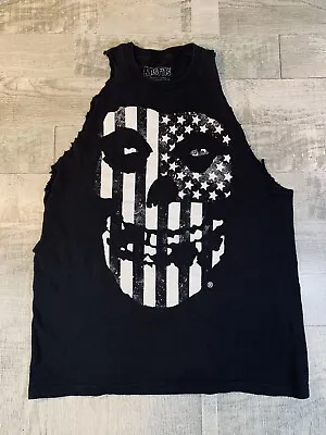 Buy The Misfits USA Flag Face T Shirt 2014 Men’s Large Sleeves Cut Off Tank Black • 9.46£