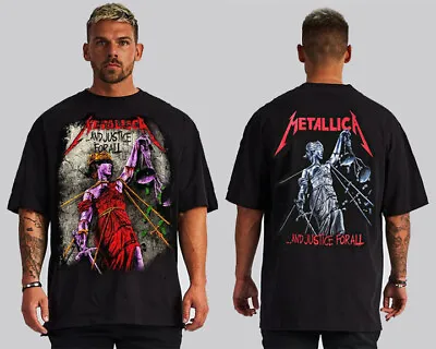 Buy Metallica  Justice For All Front And Back Print Hard Rock Black T Shirt Men's • 14.03£