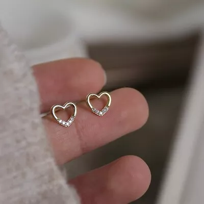 Buy Shiny Gold Plated Cute Open Heart CZ Stud Earrings Women Girl Jewellery Gift UK • 3.29£