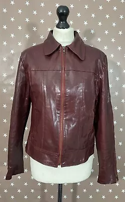 Buy Retro Burgundy Leather Jacket Womens Size 12 70s • 29.99£