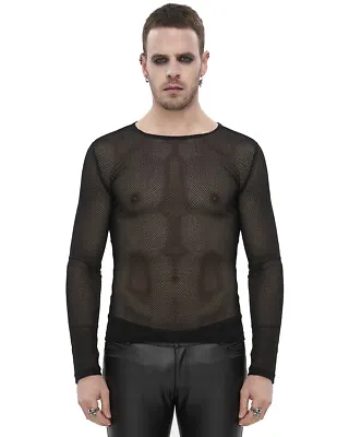 Buy Devil Fashion Mens Basic Gothic Punk Fishnet Mesh T Shirt Top Black Long Sleeve • 14.99£