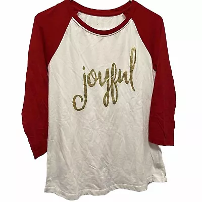 Buy Ladies Size Small Raglan 3/4 Sleeve Joyful T-shirt White W Red Sleeves • 14.16£