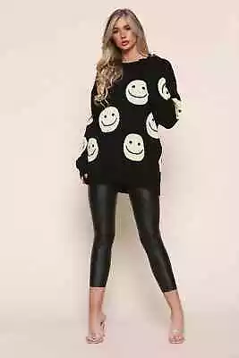 Buy Women's Ladies Christmas Oversize Knitted Sweater Smiley Faces Baggy Warm Jumper • 16.99£
