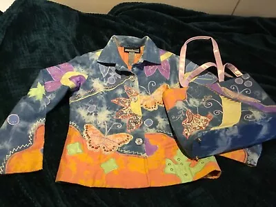 Buy Vintage,indigo Moon,denim -tie-dye,butterfly,embroidered Jacket & Shoulder Bag • 24£
